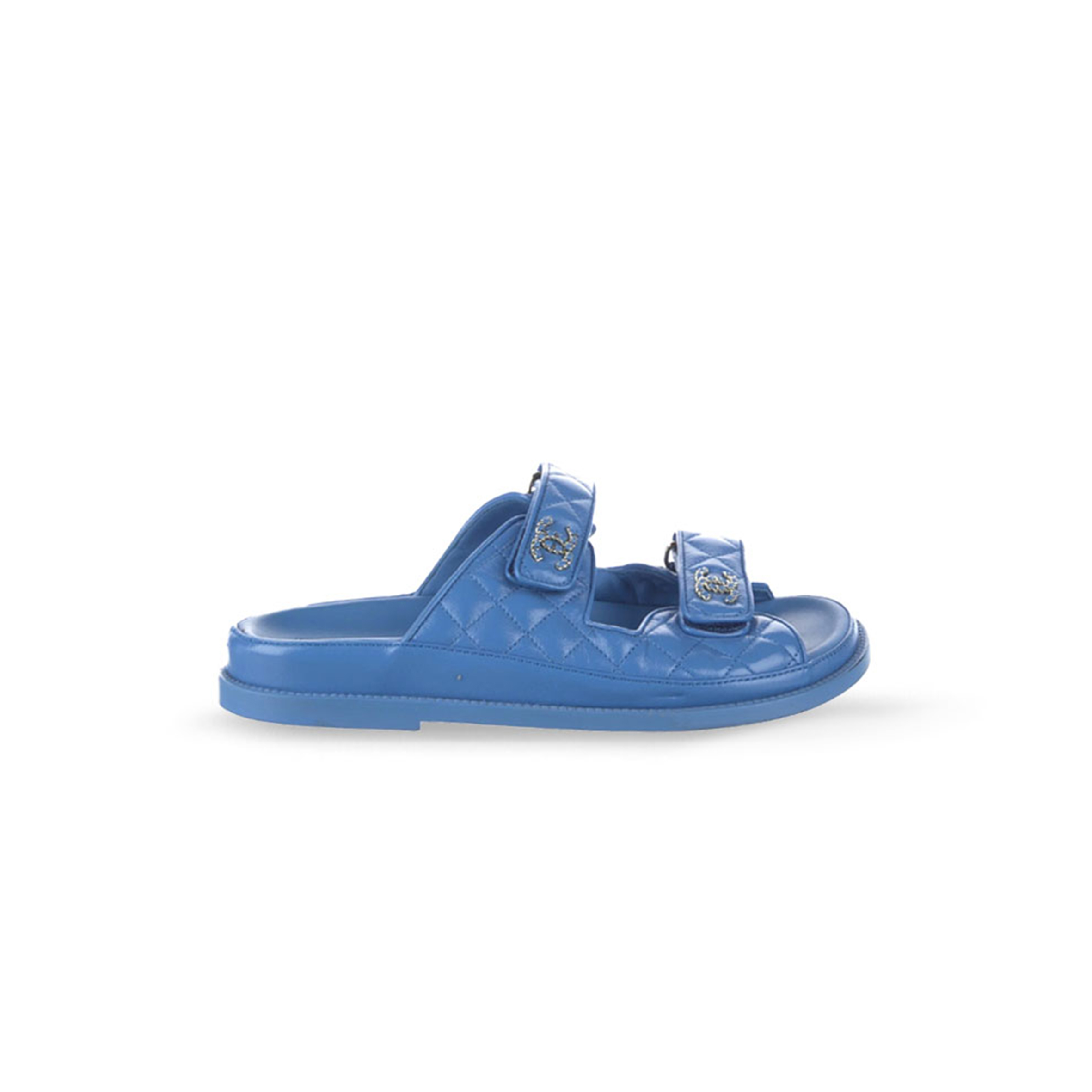 Ch**el lambskin quilted velcro dad chain cc slide sandals